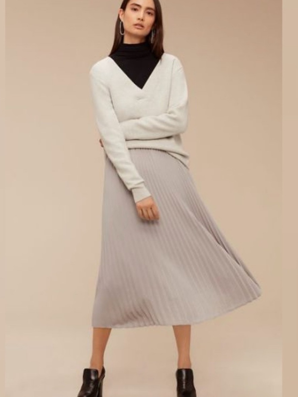 Aritzia Babton Pleated Jude Skirt Midi Classic staple Ash gray